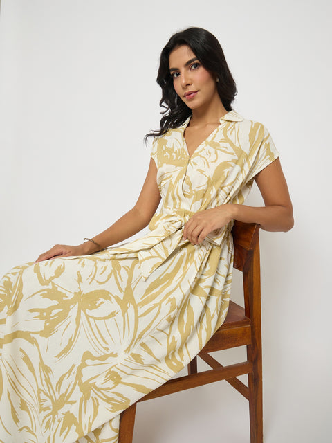 Madame Belted Fit and Flare Beige Wrap Dress Madame Belted Fit and Flare Beige Wrap Dress