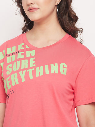 Madame Pink Cotton Regular Fit Printed T-shirt