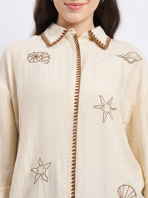 Madame Beige Rayon Linen Blend Shirt