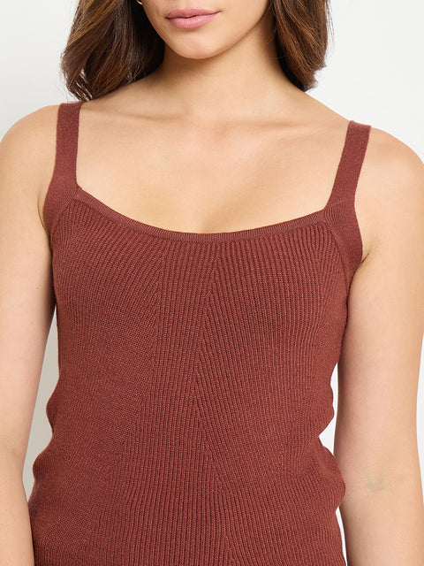 Madame Camisole Neck Rust Knit Crop Top