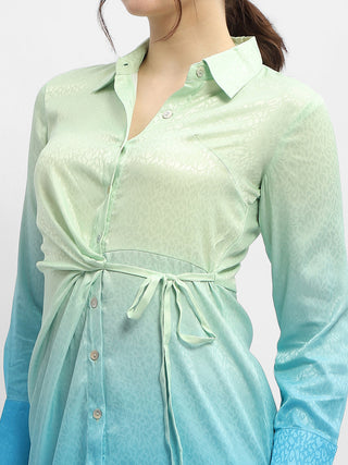 Madame Ombre Effect Sky Blue Tie-Waist Shirt Dress