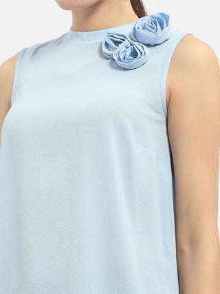 Madame Applique Adorned Blue Shimmer Top