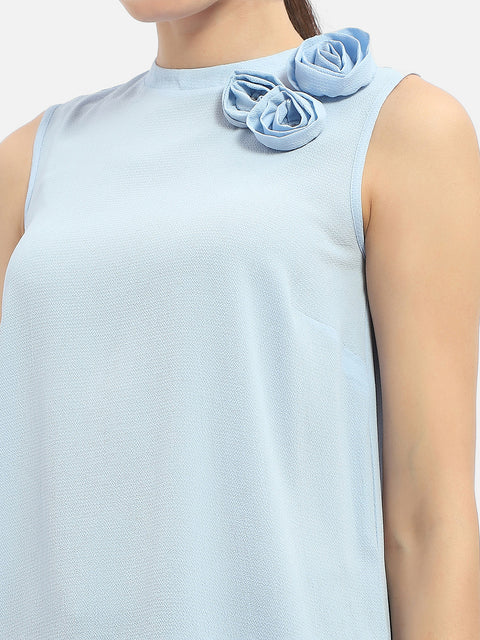 Madame Applique Adorned Blue Shimmer Top