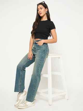 Madame Whiskered Tinted Green Cotton Blend Jeans
