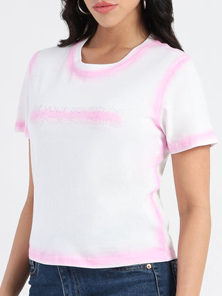 Madame Spray Painted Embellished Pink Cotton Crop T-shirt