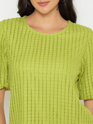 Madame Textured Solid Apple Green Top