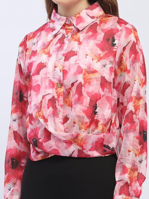 Madame Abstract Print Hot Pink Regular Top