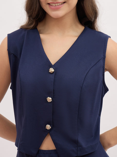 Madame Blue Rayon Blend Vest Coat Dress
