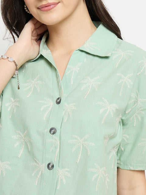 Madame Mint Cotton Co-ord Set with Printed Top