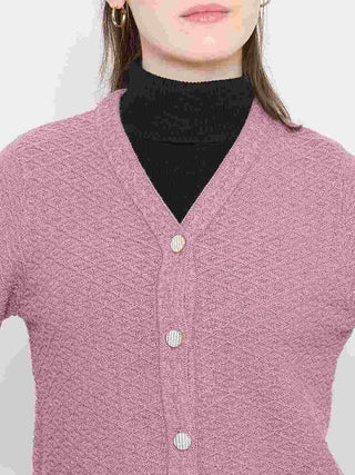 Madame V-Neck Pink Cardigan with  Buttons