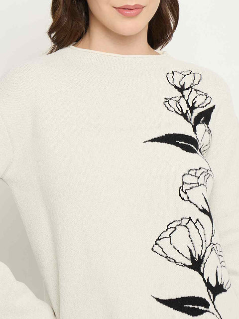 Madame Floral Print White Sweater