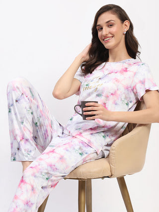 mSECRET Pink Tie-Dye Night Suit Set with Relaxed Fit