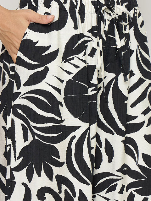 Madame Abstract Print Black Rayon Palazzo Trousers