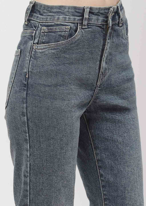 Madame Washed Blue Straight Fit Jeans