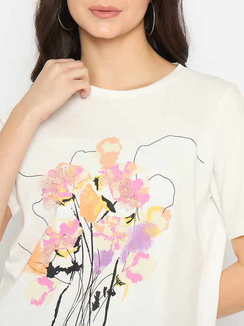 Madame Graphic Print White Cotton T-shirt