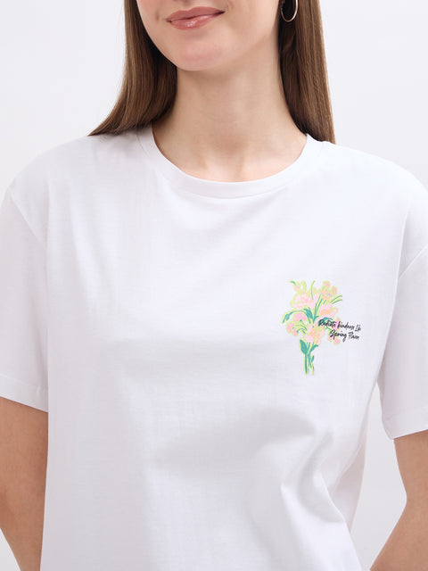 Madame Graphic Print White Cotton T-Shirt