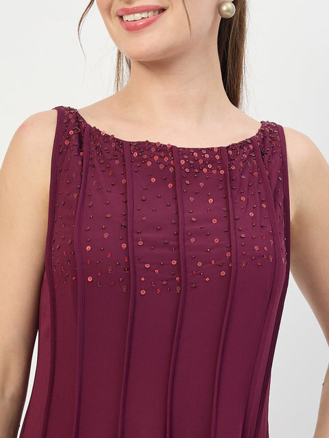 Madame Plum Embellished Fit and Flare Midi Dress