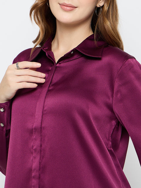 Madame Solid Plum Satin Shirt
