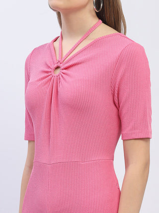Madame Halter Neck Pink Ribbed Jumpsuit