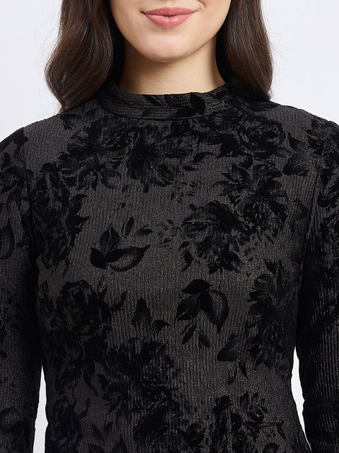 Madame Textured Black Bodycon Dress