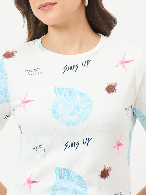 Madame White Slim-Fit Half-Sleeve Stretch Top