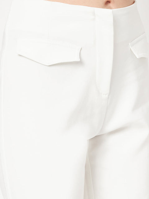 Madame White Solid Trouser