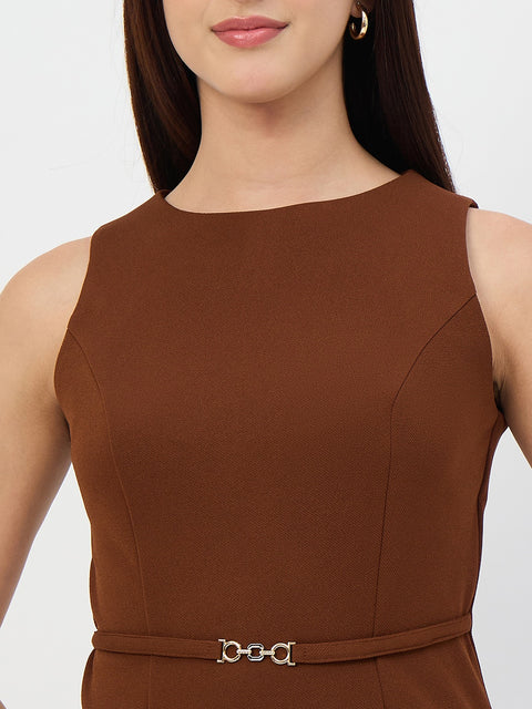 Madame Brown Belted Sheath Dress