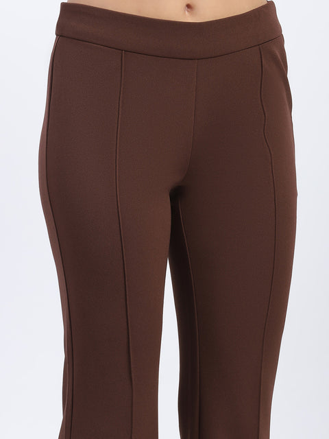 Madame Single Pleated Brown Flared Trousers