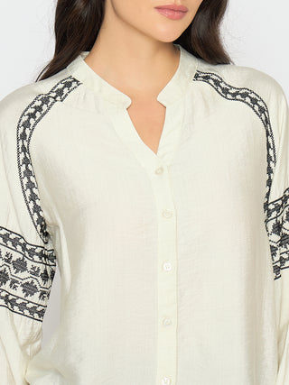 Madame Embroidered Off White Rayon Blend Top