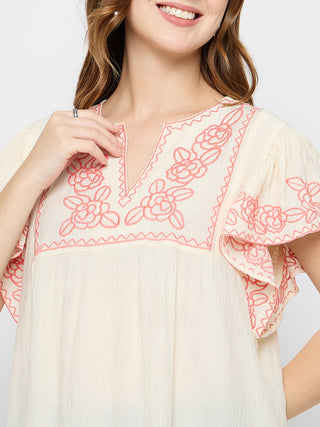 Madame Embroidered Rayon Blend Beige Top