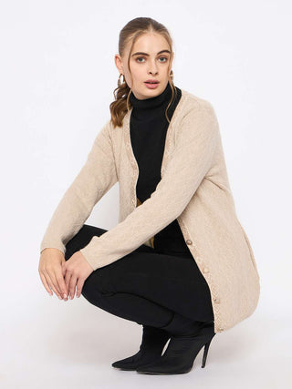 Madame Full Sleeve Button Down Beige Cardigan