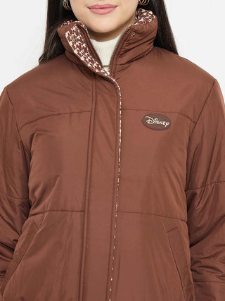 Madame Disney Printed Quilted Brown Puffer Jacket