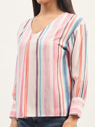 Madame Multicolor Striped V Neck Top
