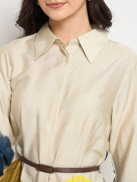 Madame Beige Rayon Blend Colorblock Shirt Dress