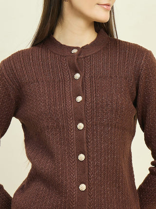 Madame Round Neck Brown Buttoned Cardigan