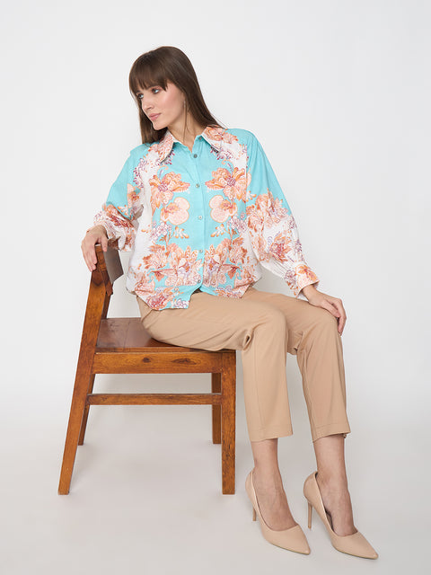 Madame Alex Waist Belt Detail Solid Beige Trousers
