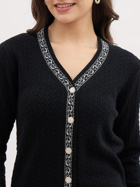 Madame Black Contrast Detail Black Cardigan