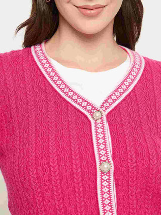 Madame V-neck Hot Pink Cardigan