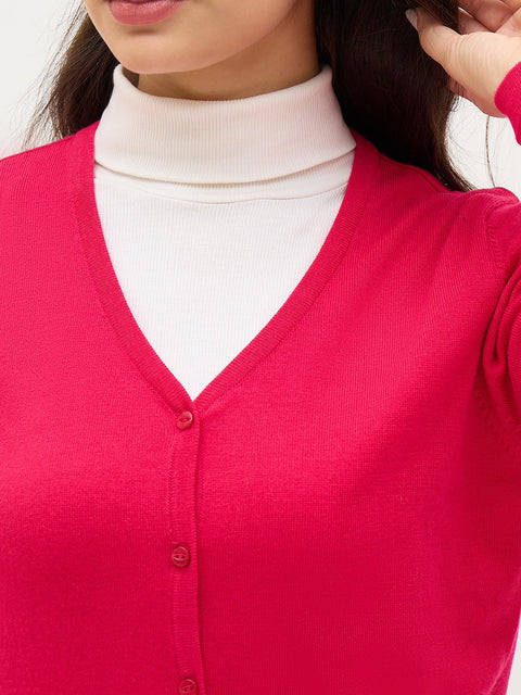 Madame V Neck Hot Pink Cardigan