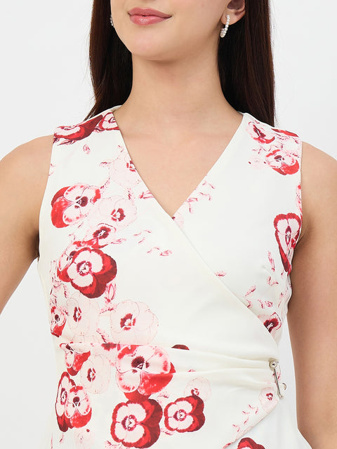 Madame Off-White Printed Surplice Vest Top