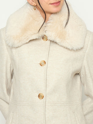 Madame Shirt Collar Beige Long Coat