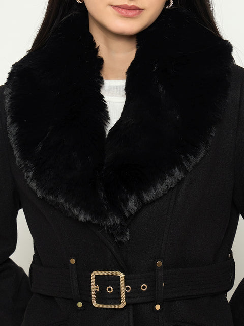 Madame Faux Fur Shawl Collar Long Coat with Belt
