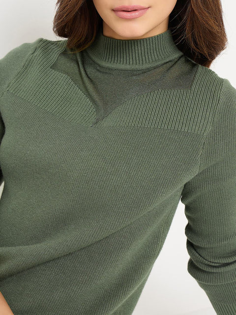 Madame Olive Green Mock Neck Sweater