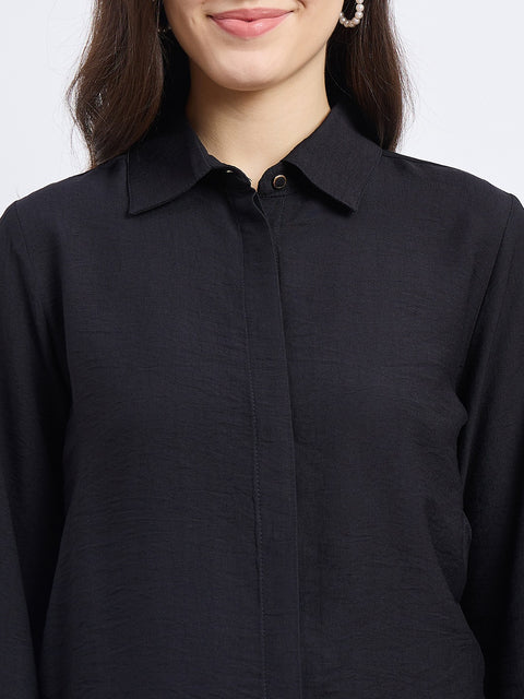 Madame Black Viscose Nylon Solid Shirt