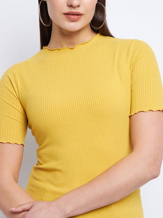 Madame Solid Mustard Yellow Lettuce Hem Top
