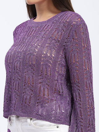 Madame Vibrant Purple Open-Knit Top