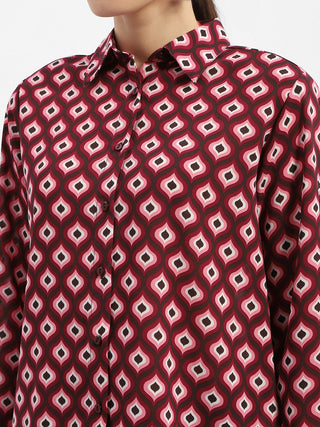 Madame Geometric Print Maroon Regular Shirt