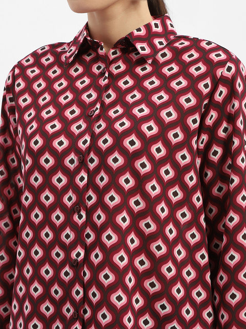 Madame Geometric Print Maroon Regular Shirt