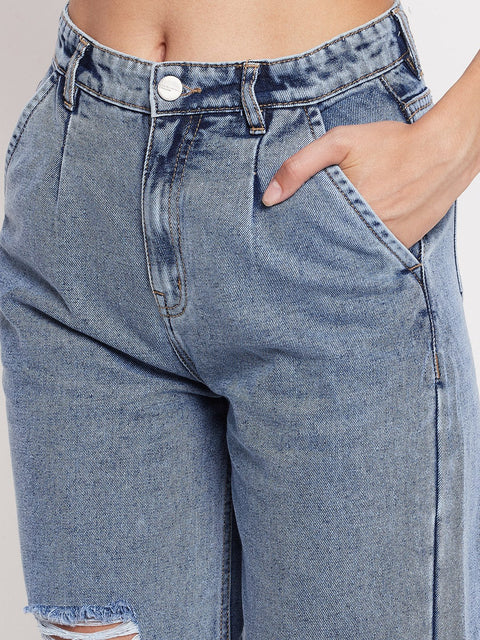 Madame High-Distressed Calf-Length Slim Light Blue Jeans