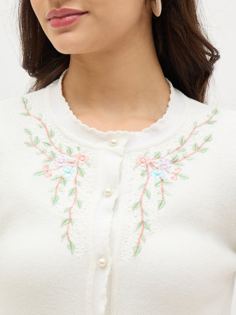 Madame Off White Embroidered Cardigan